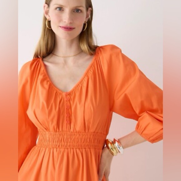 J. Crew V Neck Midi Dress in Cotton Poplin Orange Size XS - Picture 9 of 9